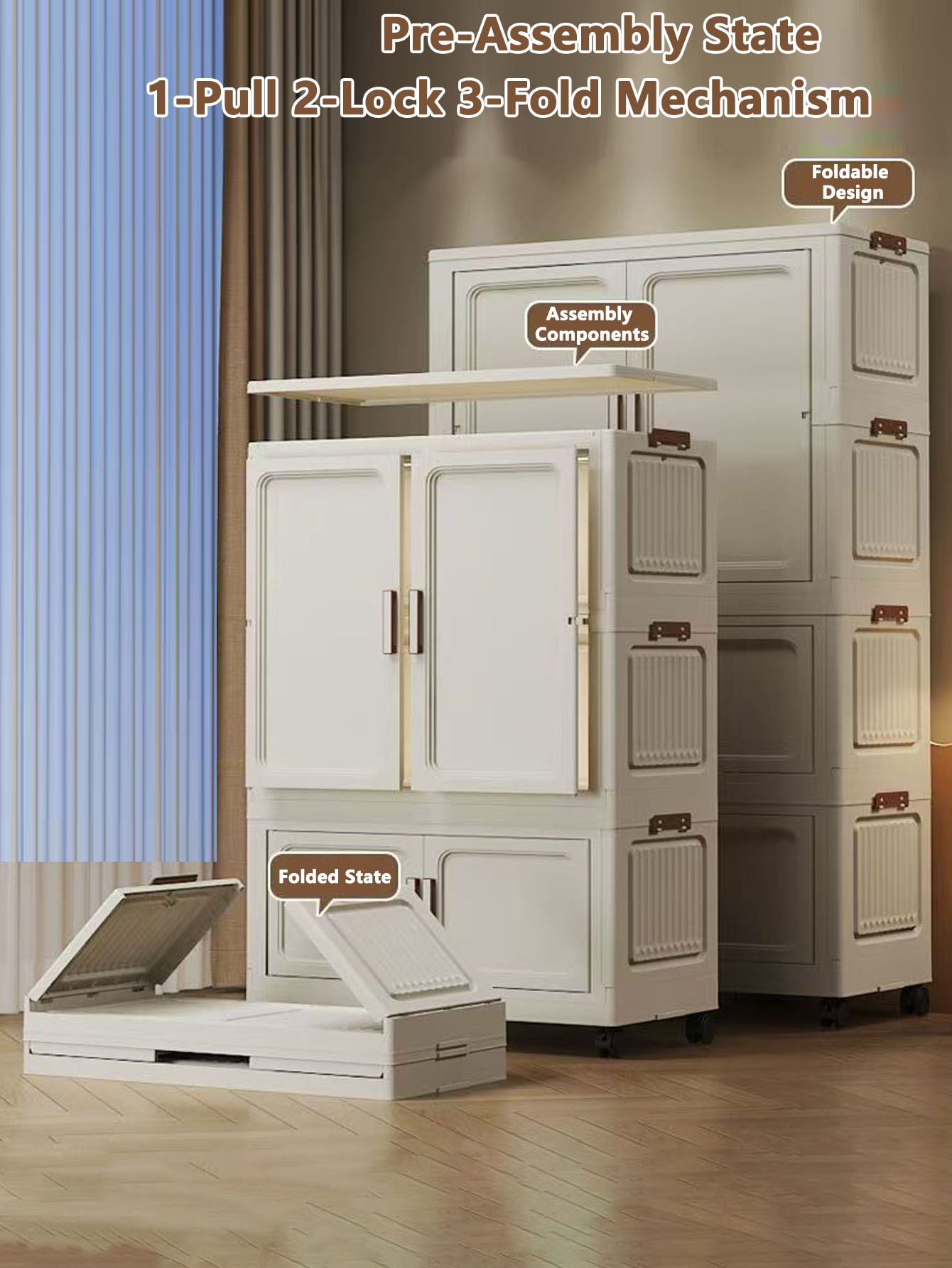 Multi-Functional Folding Storage Cabinet with Doors for Home Office Kitchen Bathroom Organizer White Black Gray