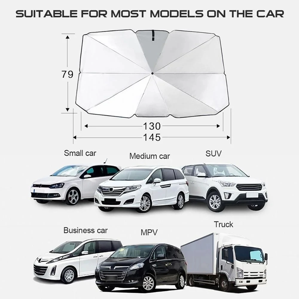 UV耐性折りたたみ式サンシェード傘、フロントガラス、シルバー接着剤、車の日焼け止めアクセサリー