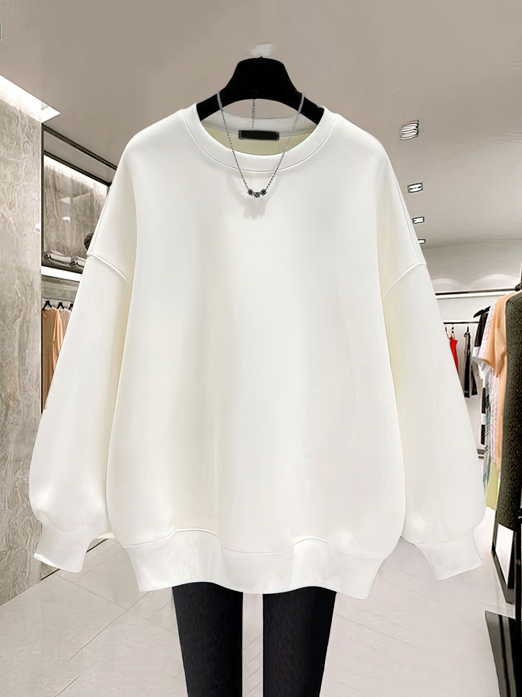 Oversize สีทึบลําลองลูกเรือคอเสื้อกันหนาวผู้หญิง Thicken ขนแกะแขนยาวฤดูใบไม้ร่วงฤดูหนาวหญิง Pullovers Lady Sport