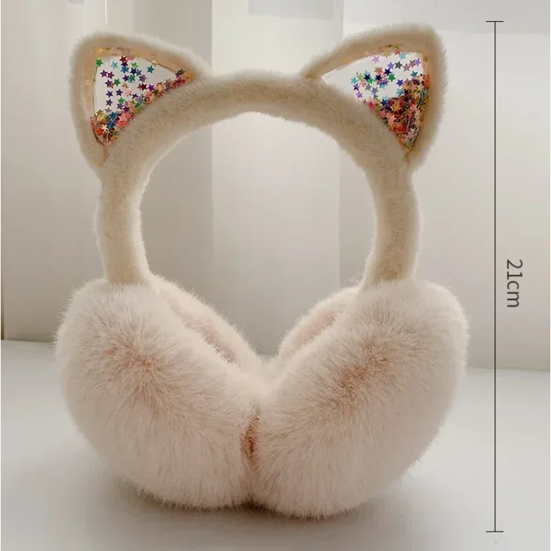 Orejeras de gato de invierno para niña, orejeras plegables y cálidas, bonitas, de piel sintética, suaves y esponjosas, estilo coreano, cubierta para las orejas para niños