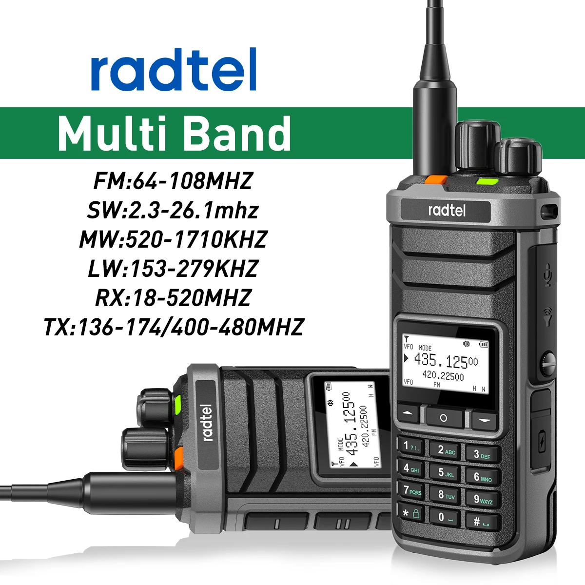 Radtel RT-860 HF Ham Radio Dual Band CB/SSB con 1024 canali, batteria da 2000 mAh AM LW MW SW UHF VHF Ricezione RT860