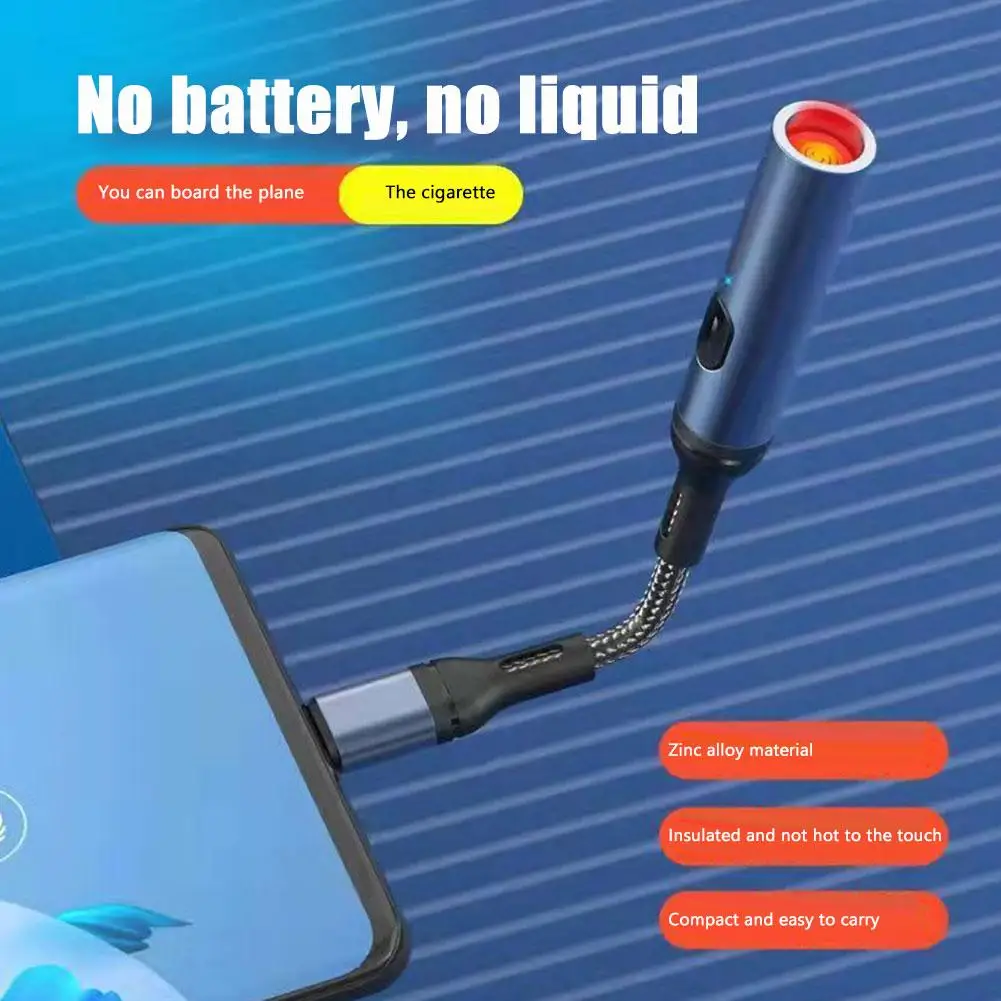Metal Windproof Rechargeable Electric Lighter USB Type C Cable for Cell phone  no fit  Flameless Igniter tools