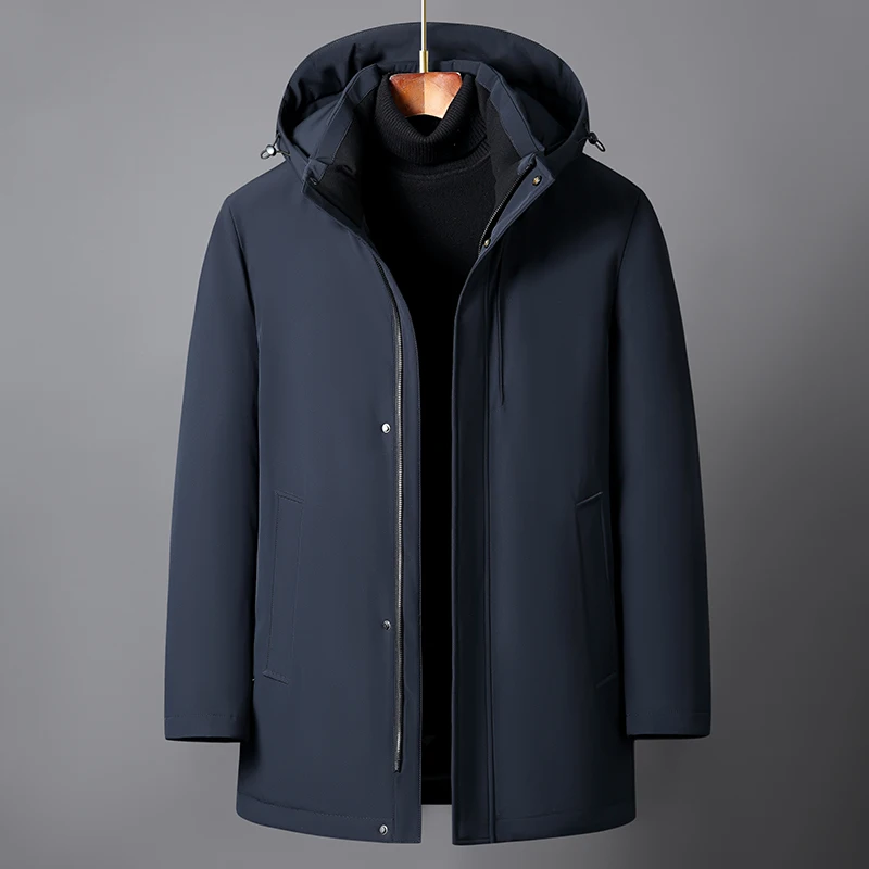 Chaqueta de plumón para hombre de mediana edad, forro de marca de alta calidad, desmontable, abrigo de plumón de pato blanco para invierno, Parkas gruesas y cálidas con capucha