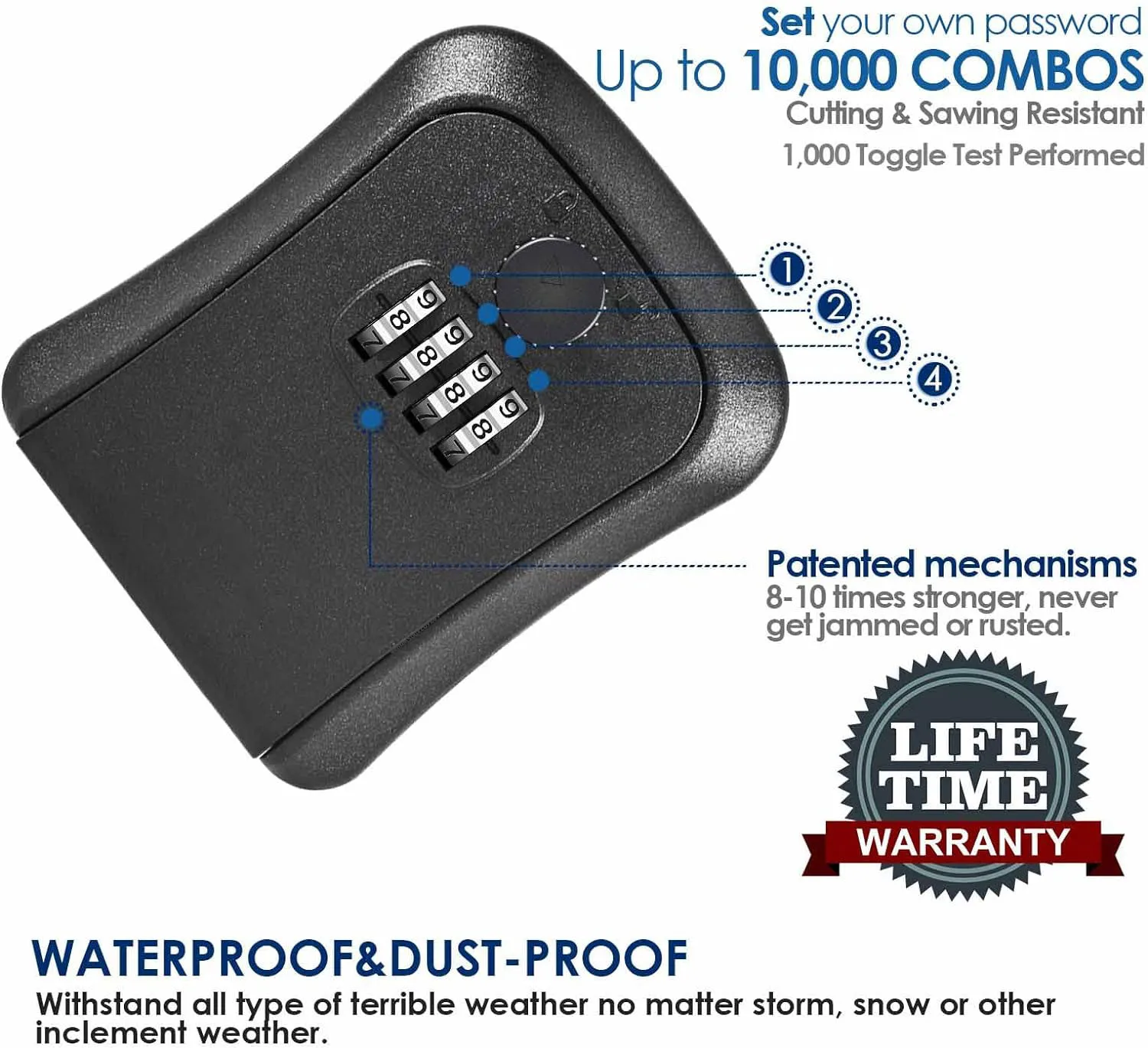 Key Lock Box Wall Mount Lockbox Outside Waterproof Key Hider for House Key Resettable Safe Security Password Box with Mounting ﻿