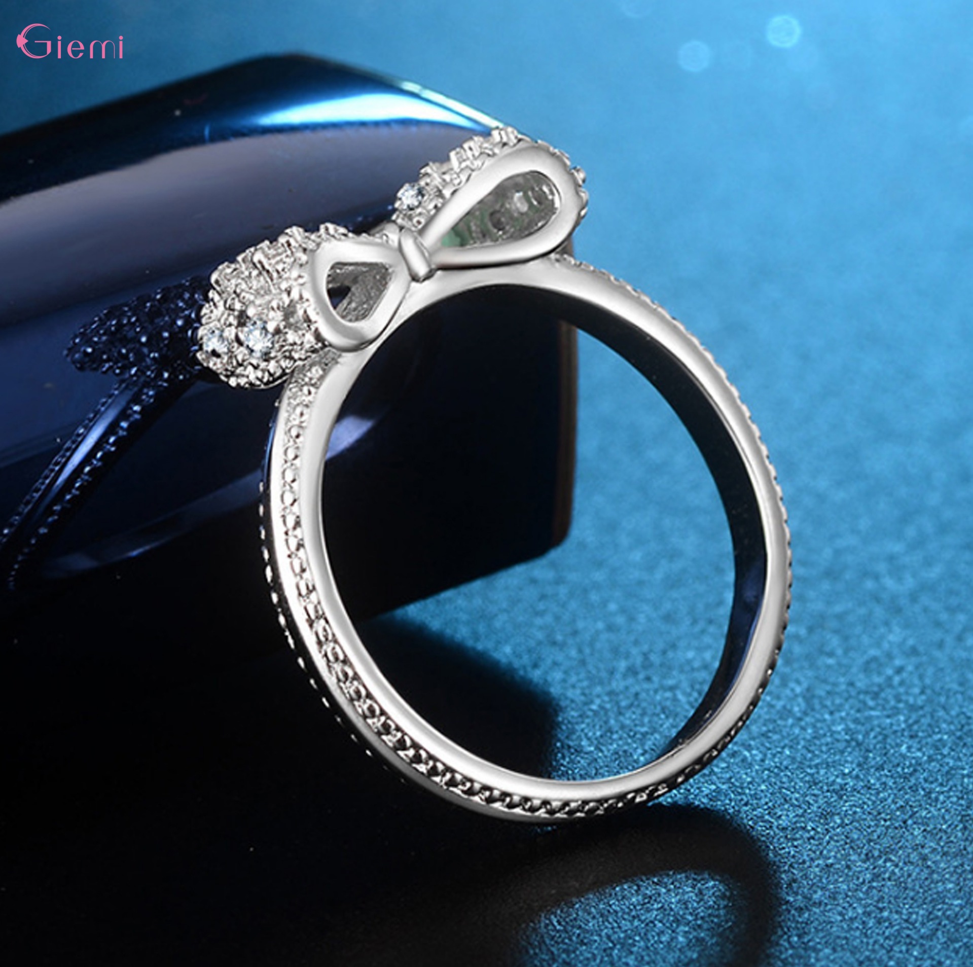 Chất Liệu Bạc 925 Nơ Thắt Nơ Đính Đá Cubic Zirconia Đá Cho Nữ, Nhẫn Nữ Thời Trang Hợp Thời Trang Cưới Đính Hôn Trang Sức