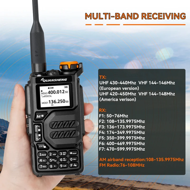 Quansheng Uv K5 Radio bidireccional de doble banda de aire de largo alcance 5W alta potencia 1600Mah Cable Tpye-C portátil de 200 canales gratis