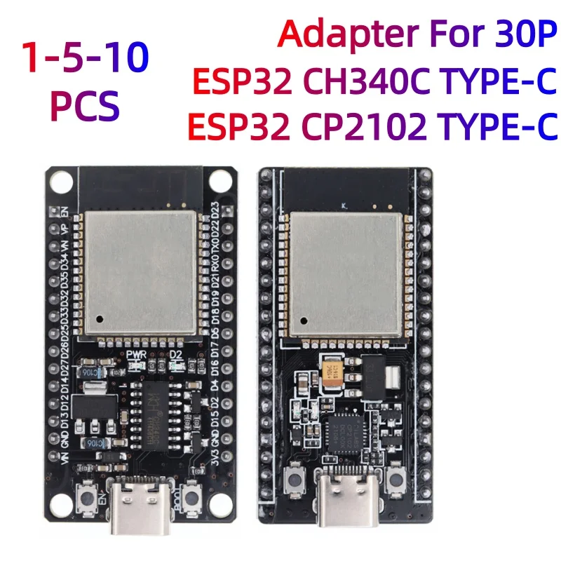 1 ~ 10 Uds ESP32 CH340C TYPE-C USB CP2102 WiFi + Bluetooth Ultra-baja potencia Dual Core ESP32-DevKitC-32 ESP-WROOM-32 placa de expansión