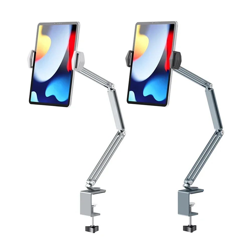 Flexible Long Arm Clamp Stand, Lazy Clip Bracket for iPad, Samsung, Tablet, Phone Holder, Desk, Universal, 4-13in