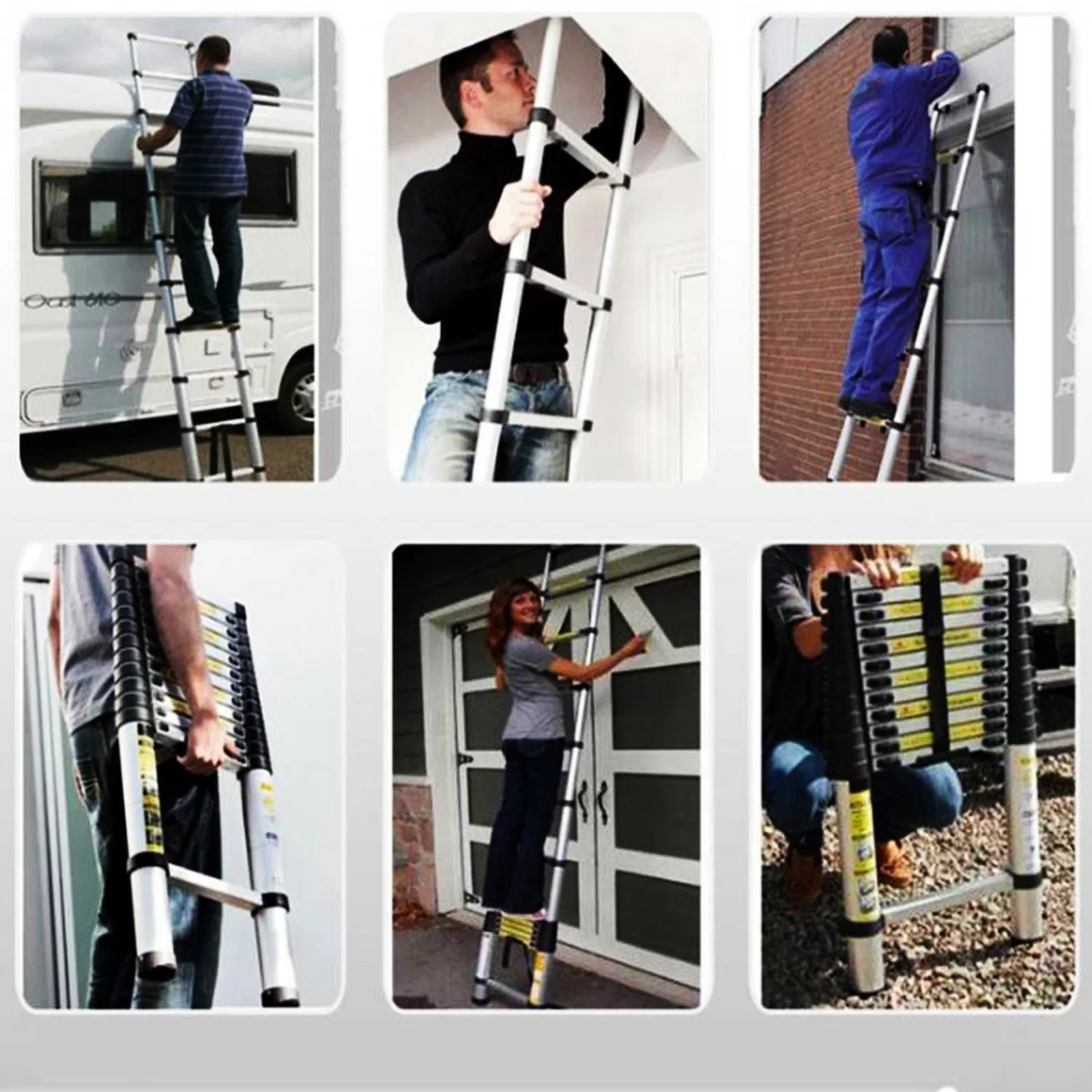 DayPlus 5m Telescopic Ladder 16.4ft Multi-Purpose Aluminum Lightweight Folding ladder Non-Slip Extendable Sturdy Home Loft Tool