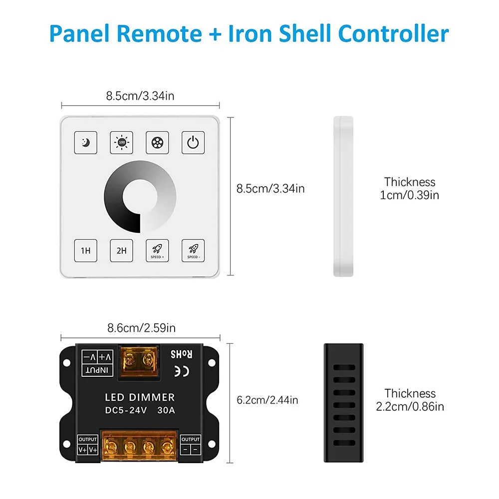 Atenuador LED RF DC5V 12V 24V 30A controlador LED inalámbrico 2,4G interruptor de Panel táctil para tira de LED de un solo color 5050 3528 COB