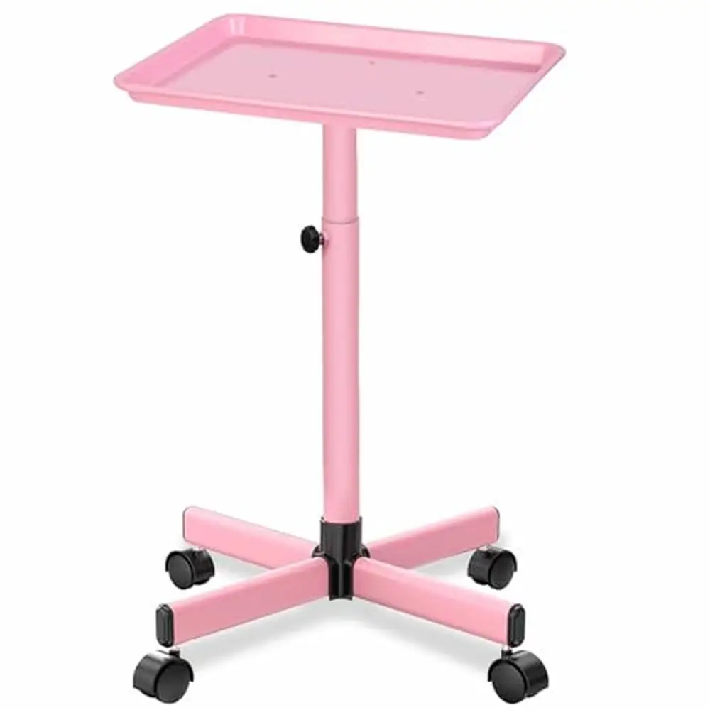 Hair Color Tray with Wheels Adjustable Rolling Salon Service Tray Pink Rolling Metal Tray on Wheels Hairstylist Salon Color Cart