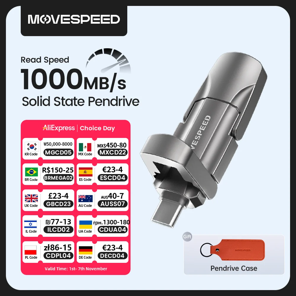 Твердотельный флэш-накопитель MOVESPEED 1000 МБ/с USB3.2 Gen 2 Type C, 1 ТБ, 512 ГБ, 256 ГБ, 128 ГБ, флэш-накопитель для ПК, смартфона, планшета