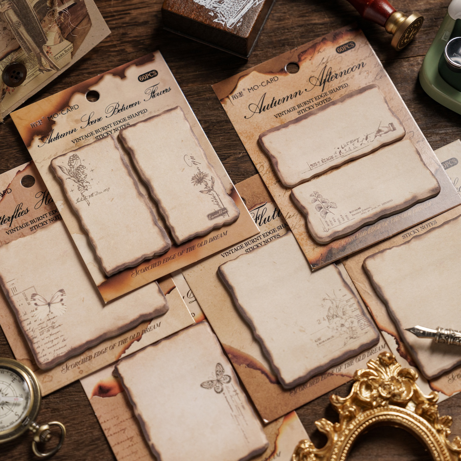 Journamm 30/60 unidades/pacote vintage pegajoso nota queima estilo escola material de escritório diy scrapbooking criativo papelaria notas papel
