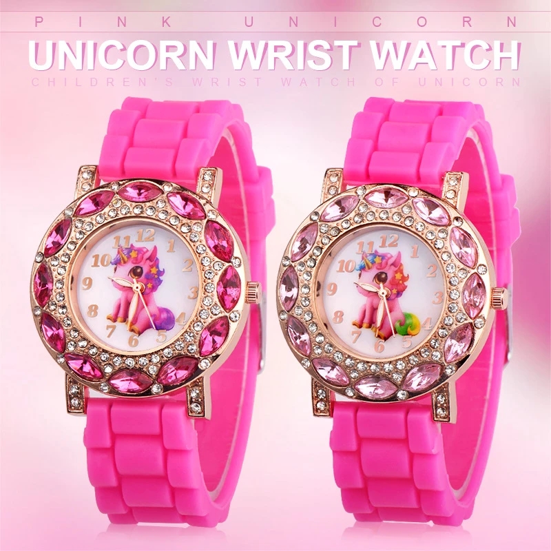 Reloj de cuarzo para niños, moda coreana para dibujos animados de unicornio, relojes de pulsera de silicona rosa, resistente al agua hasta 30M, regalo para estudiantes y niñas