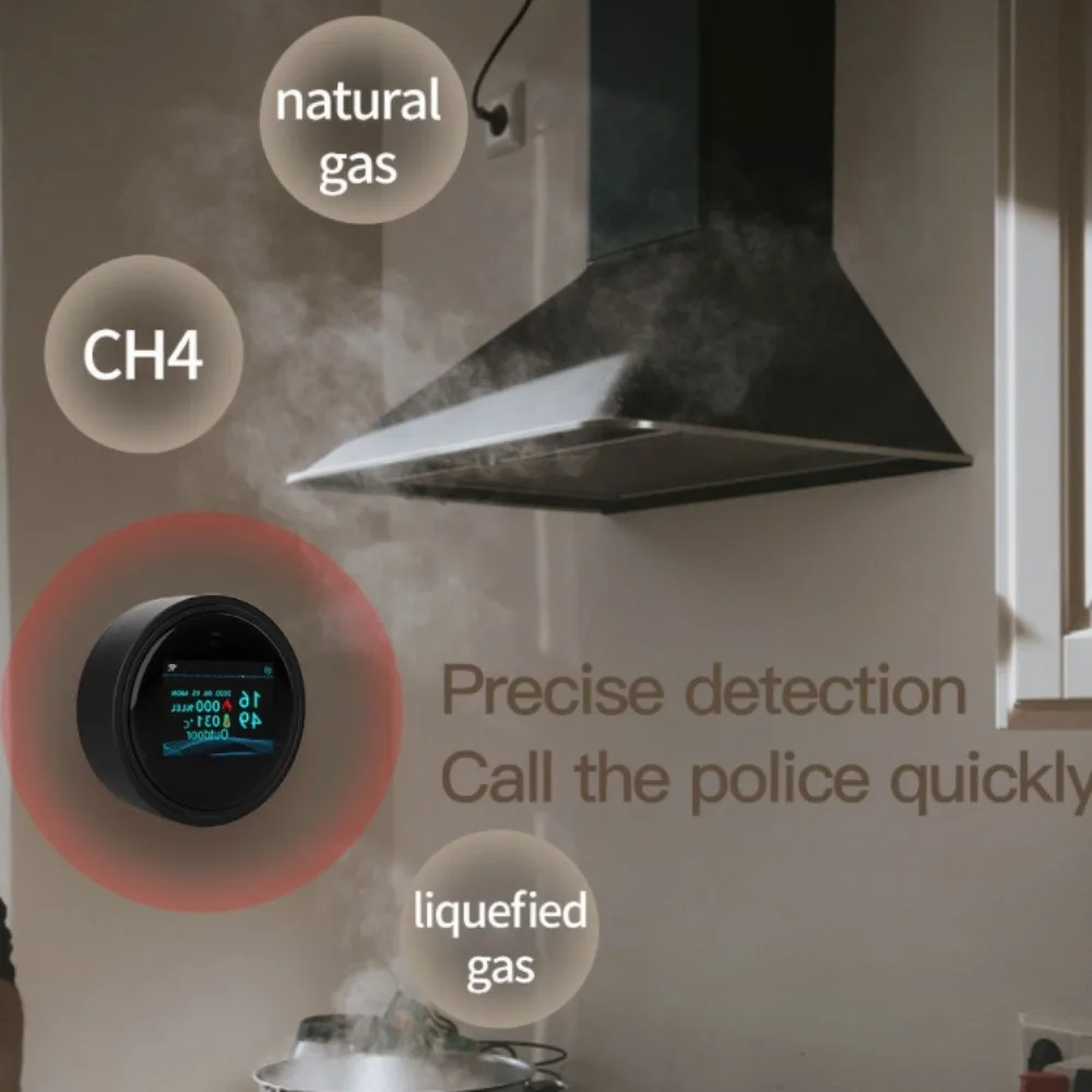 Security Natural Gas Leakage Detector Digital LED Fire Sensing Biogas Leak Detector Temperature Display Wifi Alarm Gas Alarm