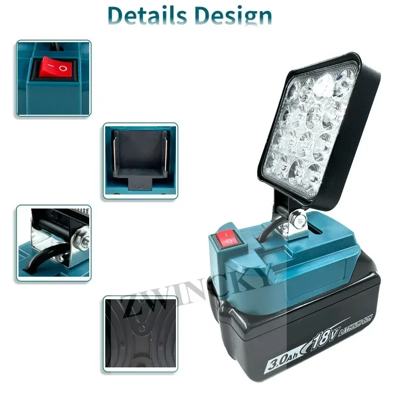 3 inch Cordless LED Work Light for Makita 14.4V-18V Li-ion Battery Handheld Emergency Tool Light Camping Flashlight Spotlights