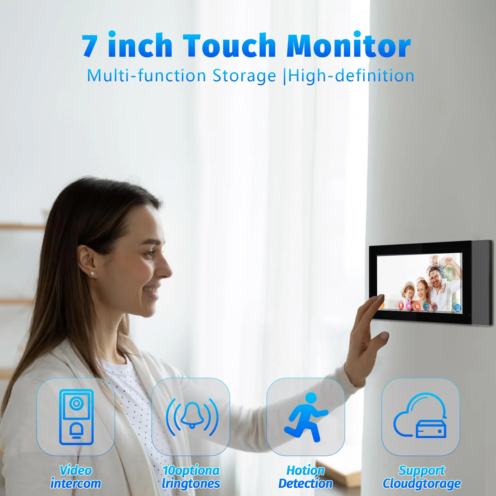 Vídeo Porteiro Tuya 7 Polegadas 1080p com Câmera Noturna, Interfone Residencial WiFi e Desbloqueio Remoto, Porteiro Eletrônico Inteligente