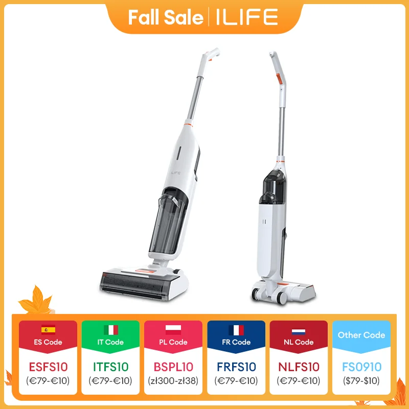 ILIFE W90 Kabelloses kabelloses Nass-Trocken-Smart-Mopp-Waschen, 5500-Pa-Saugkraft, 1 Minute Selbstreinigung, großer Doppel-Wassertank