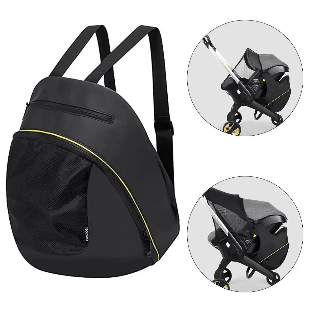 Bolsa de armazenamento 2 em 1 preta para mamãe, acessórios para carrinho de bebê doona, estojo de armazenamento portátil, mochila para mãe, bolsa de fraldas à prova d'água