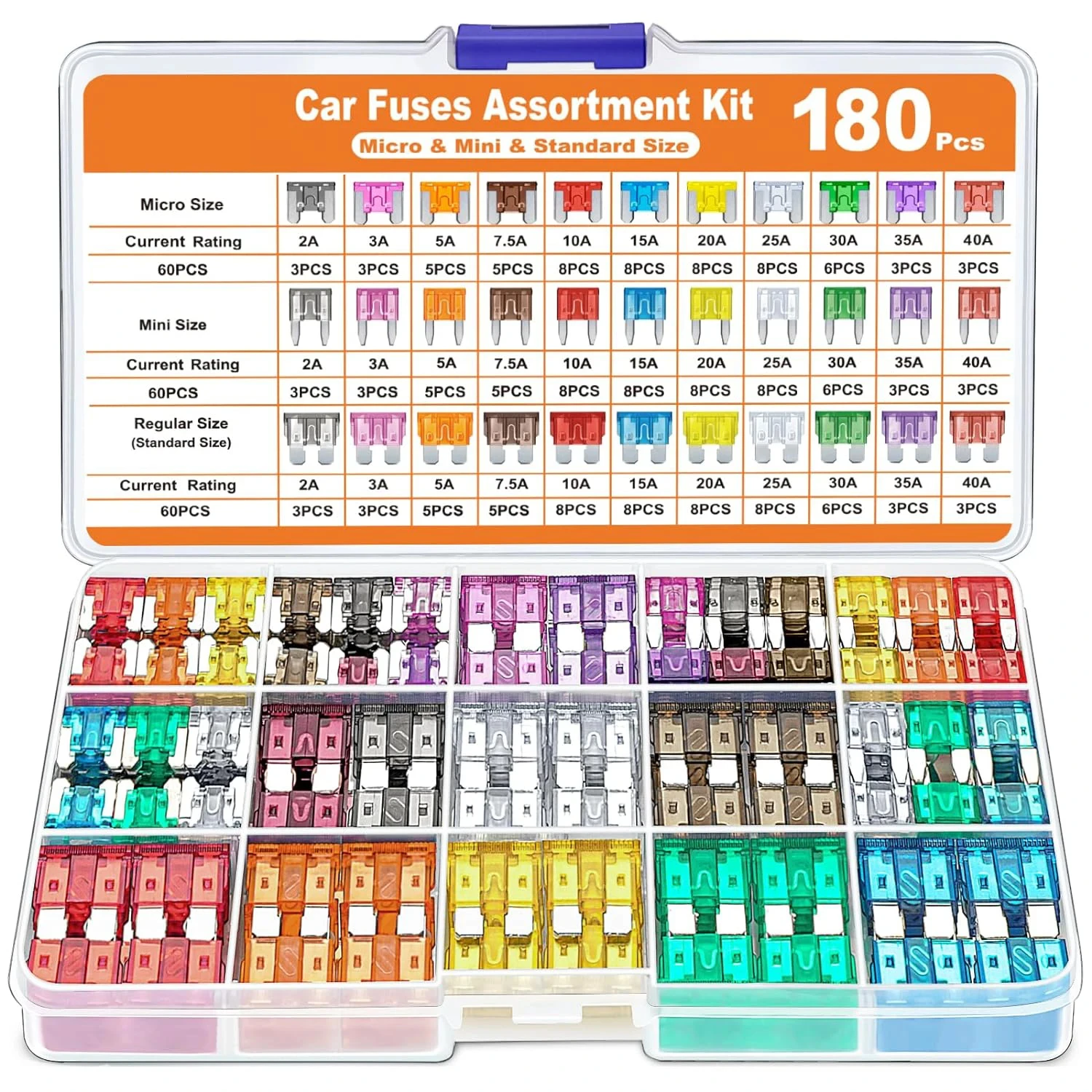 180 peças fusível padrão automotivo 60 mini lâmina fusível de carro 60 micro fusível extrator fusíveis de carro kit sortido