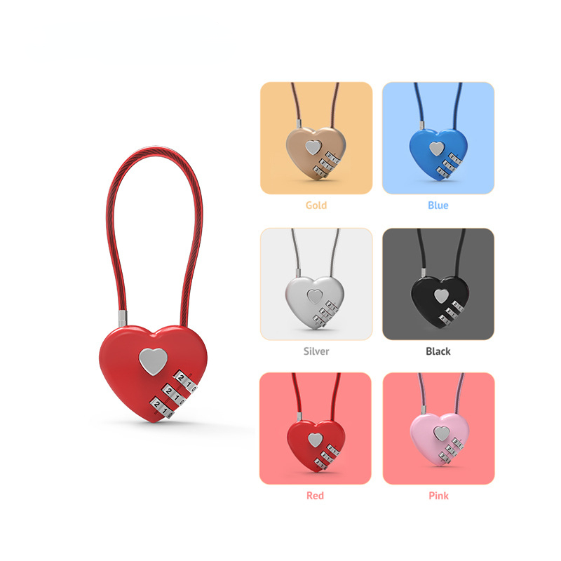 Love Lock – serrure à combinaison en forme de cœur pour mariage, sac d'école, sac à dos, boîte à chariot, serrure concentrique, couleur en alliage de Zinc