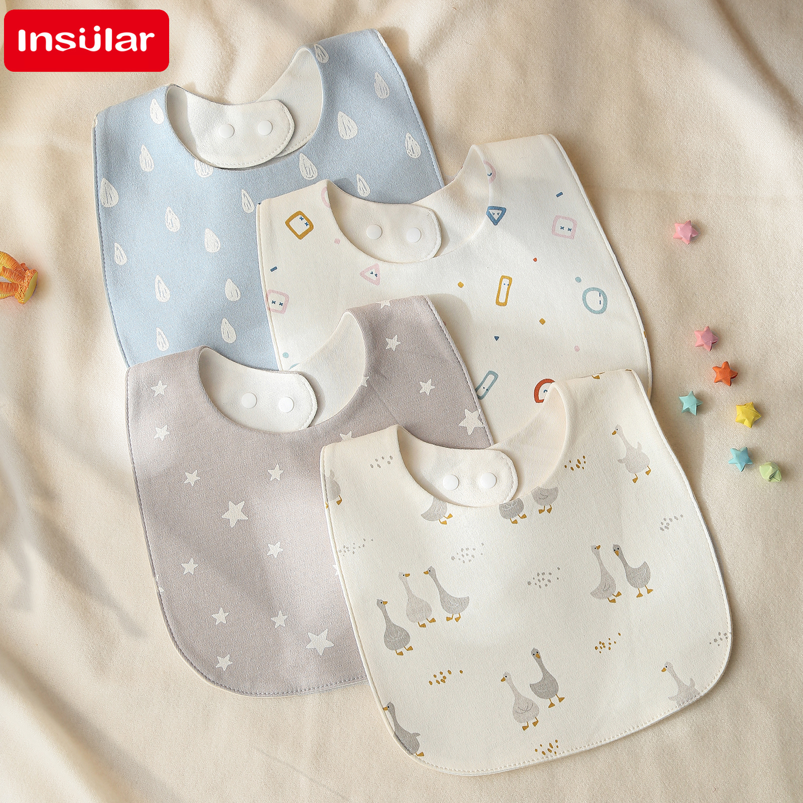 INSULAR ベビービブ新生児綿ソフト唾液タオル幼児授乳布モスリンスタッフ印刷ピニー防水 U 字型 3 層