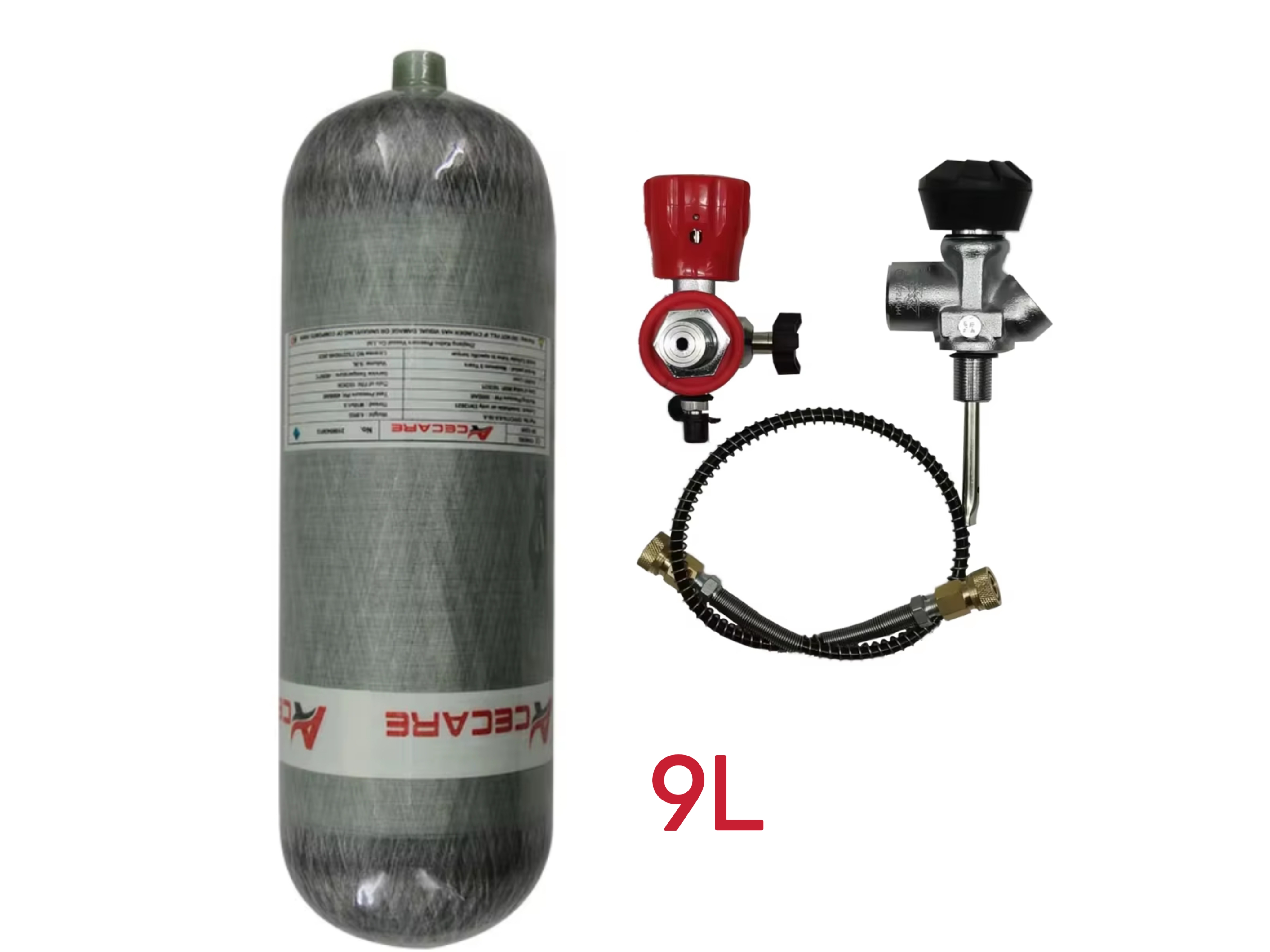 ACECARE 4500psi 300Bar 9L Carbon Fiber Cylinder Air Tank Charging Fill Station with Diving Valve Gauge for Scuba Diving M18*1.5