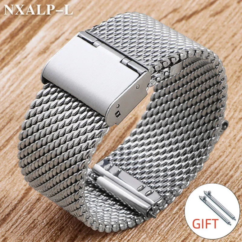 1,0 pulsera de correa de reloj de acero inoxidable con bucle de malla milanesa 18mm 20mm 22mm 24mm pulsera correa de 3mm de espesor para DW para Omega