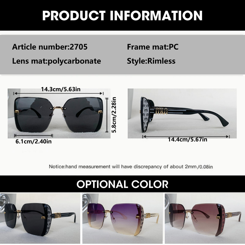 OCYCO 새로운 패션 쿨 스퀘어 선글라스 여성 럭셔리 브랜드 안티 강한 빛 빈티지 무테 선글라스