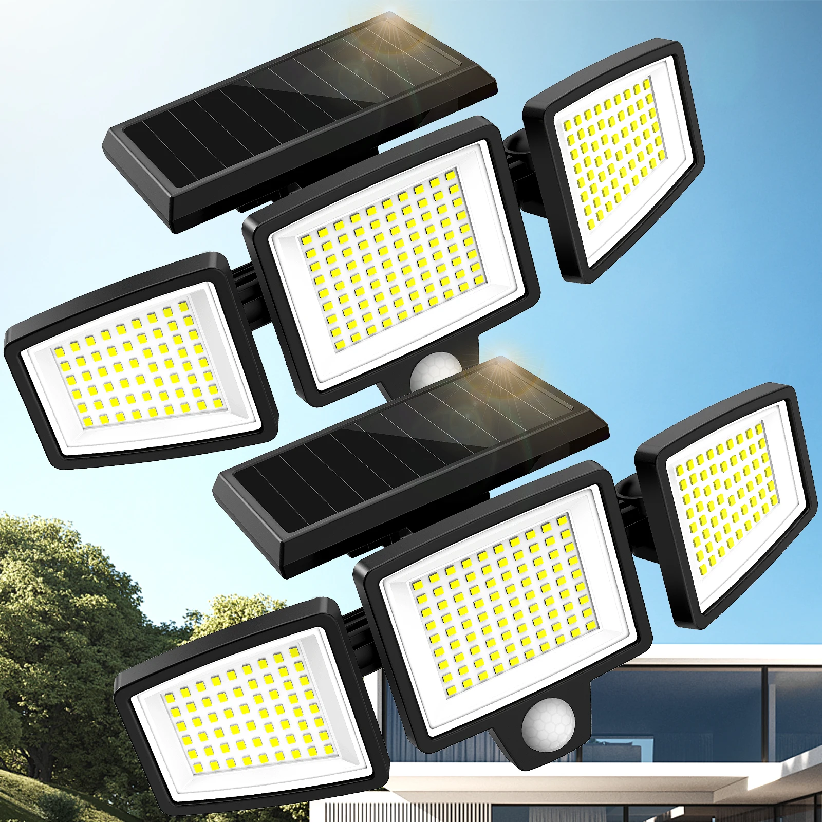 (3/2/1PCS)IP65Waterproof 3Heads Solar Outdoor Light, 210LED 2500LM Motion Sensor Security Light with Wireless Remote Control