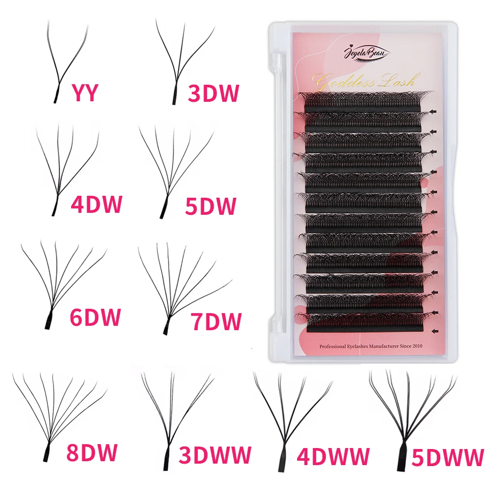 Pestañas en forma de diosa 3D/4D/5D/6D/7D/8D W, extensiones de pestañas prefabricadas 4D, rizo de 0,07 C/D, pestañas individuales suaves naturales de alta calidad