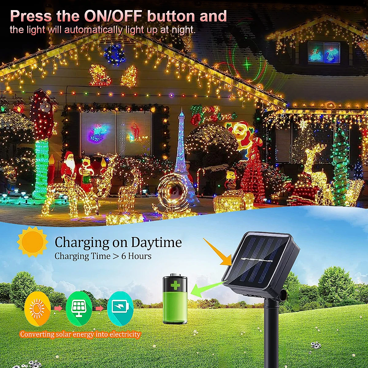1PC LED พลังงานแสงอาทิตย์ Icicle String ไฟ 7 M/23ft กันน้ําม่านสําหรับระเบียง Patio YARD GARDEN PARTY ตกแต่งคริสต์มาสกลางแจ้ง