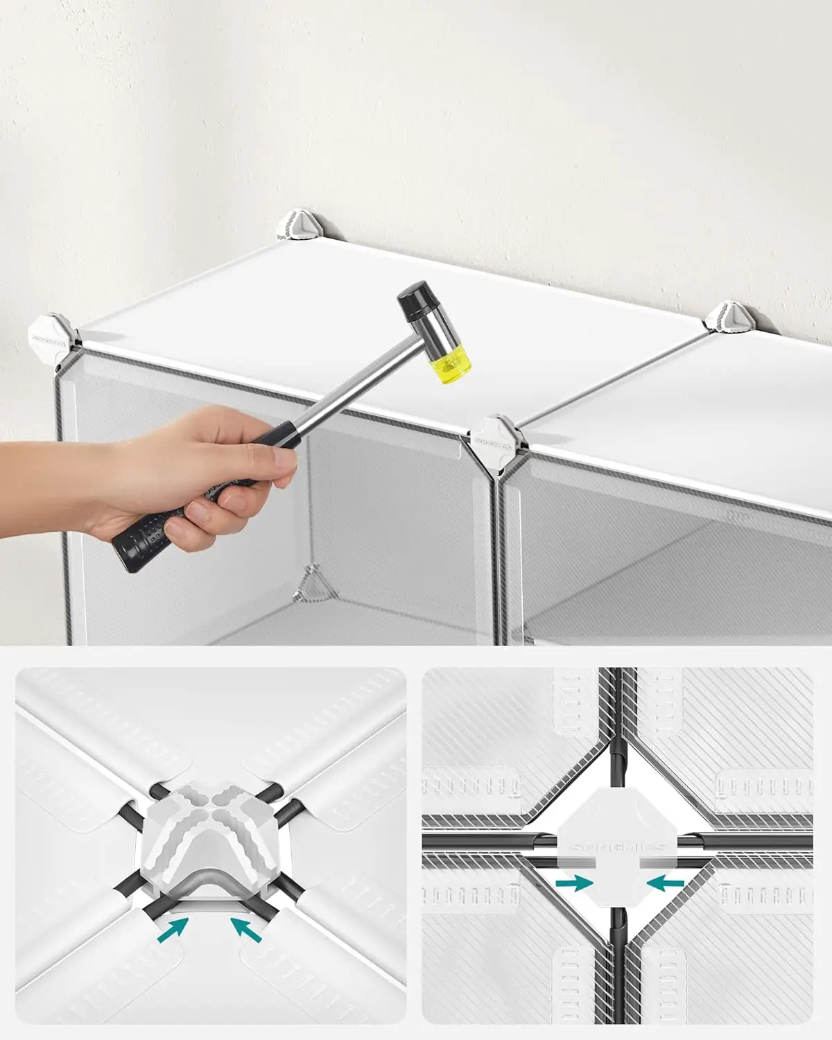 Livraison gratuite—SONGMICS Étagère à Chaussures 8 Compartiments, Étagère de Rangement Modulable, Compartiment de 30 x 40 x 30 cm, avec Porte, Cadre en Acier, Panneaux en Plastique, Blanc LPC034W01
