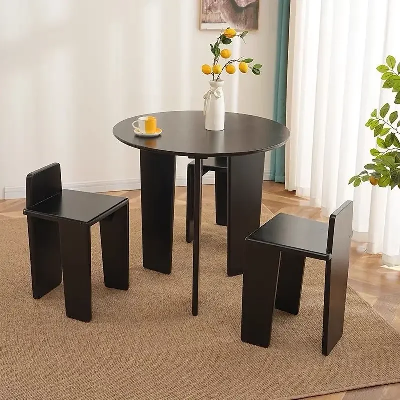 Taburete Simple Medieval de madera maciza, silla de comedor, silla trasera para el hogar, maquillaje, sala de estar Retro