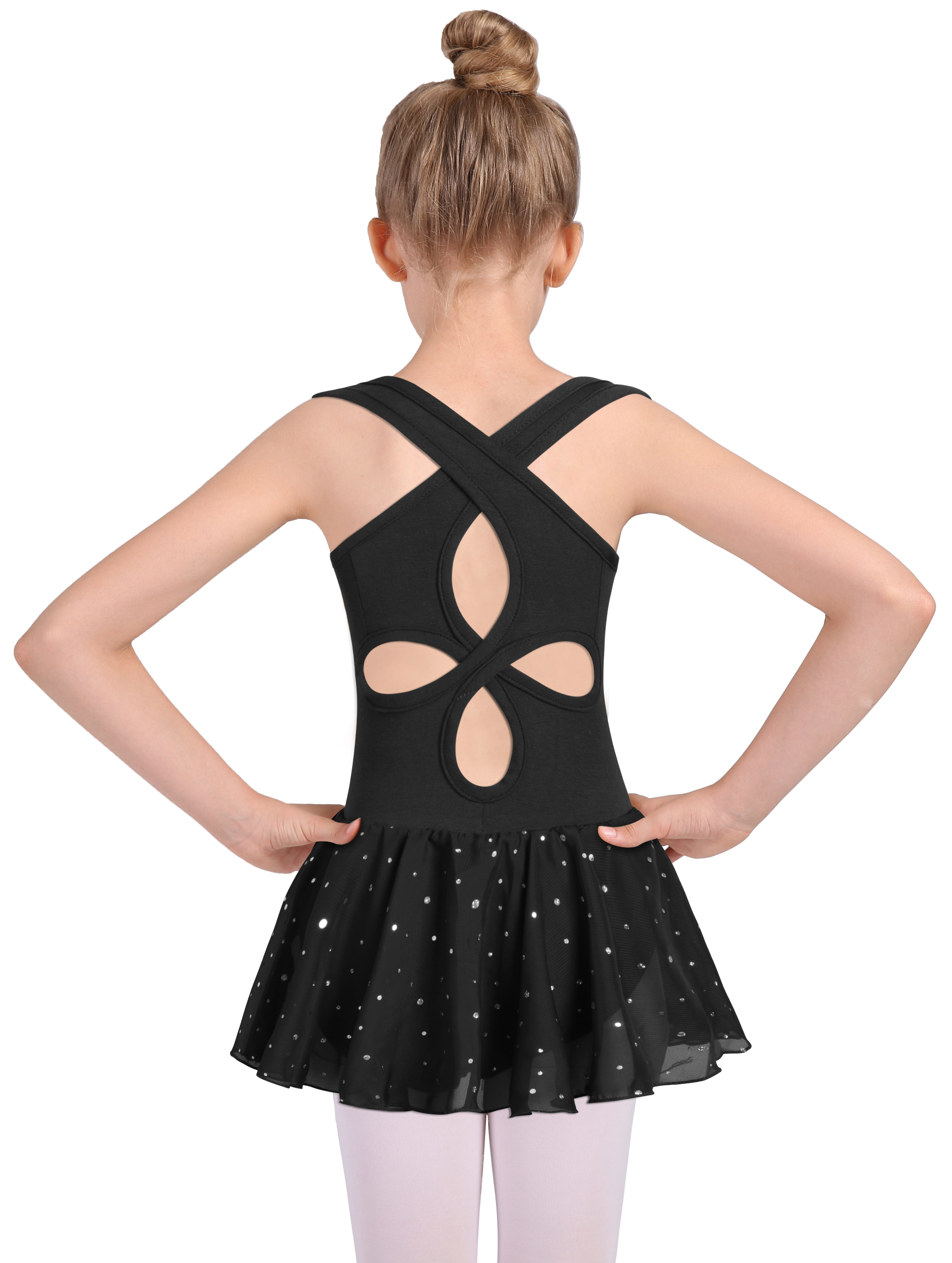 Justaucorps de Ballet pour filles, robe Camisole de danse, dos croisé creux, jupe brillante