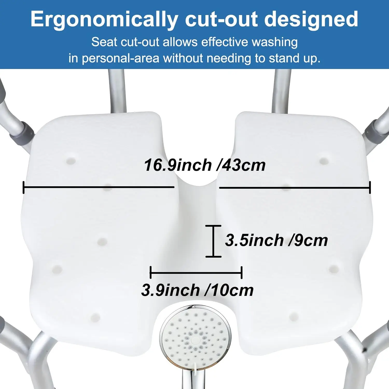Shower Stool with Hygiene Cut-Out, 6 Height Adjustable Shower Chair with Backrest Armrests Load up to 180kg with Non-Slip