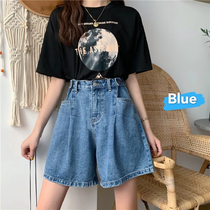 plus Size Women's High Waist Five Inch Denim orts Casual Loose Fit Summer New Sle Wide Leg Pants with Cuffed Hem