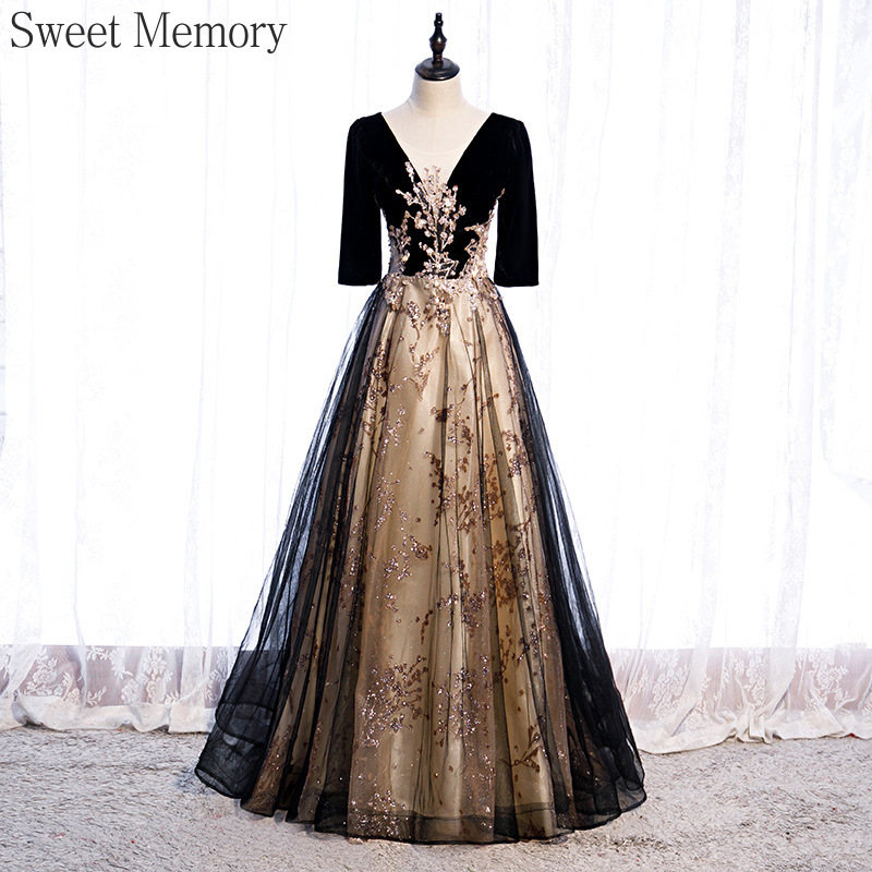 N138 vestido de fiesta de Navidad elegante personalizado de media manga para mujer dulce recuerdo cumpleaños hasta el suelo vestidos formales de tul de malla