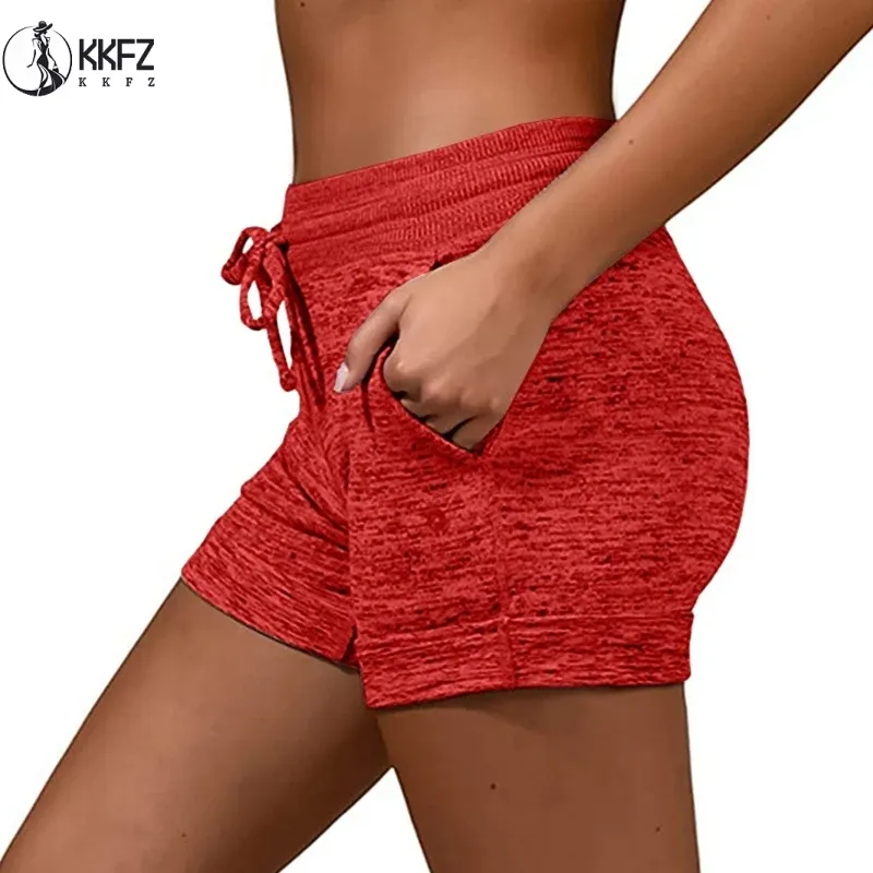 Short ajusté à taille élastique pour femme, vêtements solides, poche inclinée, proximité Wstring, décontracté
