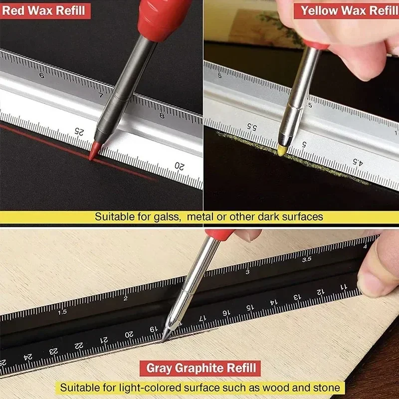 Metal Solid Carpenter Pencil Set with Refill Leads Built-in Sharpener Marker Marking Tool  Sharpener for Carpenter Woodworking