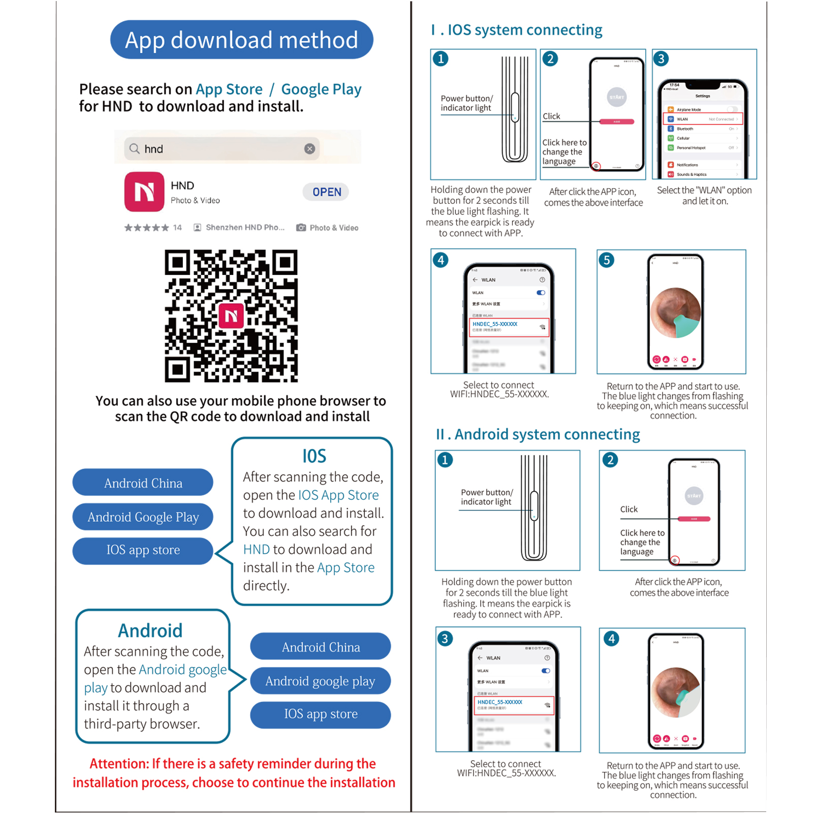Wireless WiFi Ear Cleaner with HD Camera LED Otoscope for Ear Wax Removal USB-C Rechargeable Smart Visual Ear Picker & Borescope