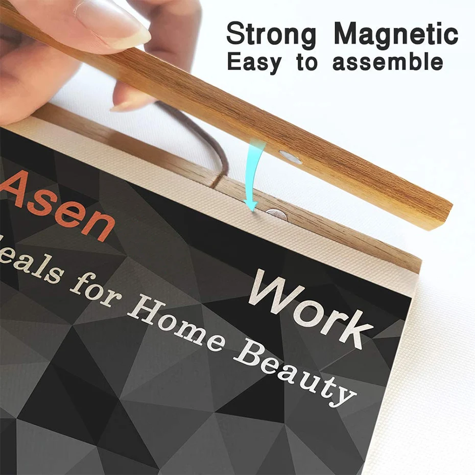 2130 40 50cm Magnetic Poster Hanger Teak Pine Wood Scroll Painting Frame 5 Colors Wood Photo Frame Black White Canvas Frame