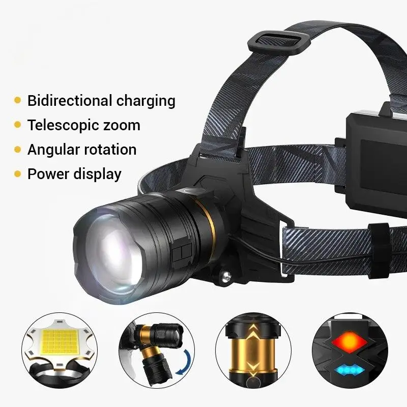 Poderoso farol com zoom XHP360 36 LED, farol recarregável 18650, lanterna brilhante ajustável para pesca, camping, caminhadas