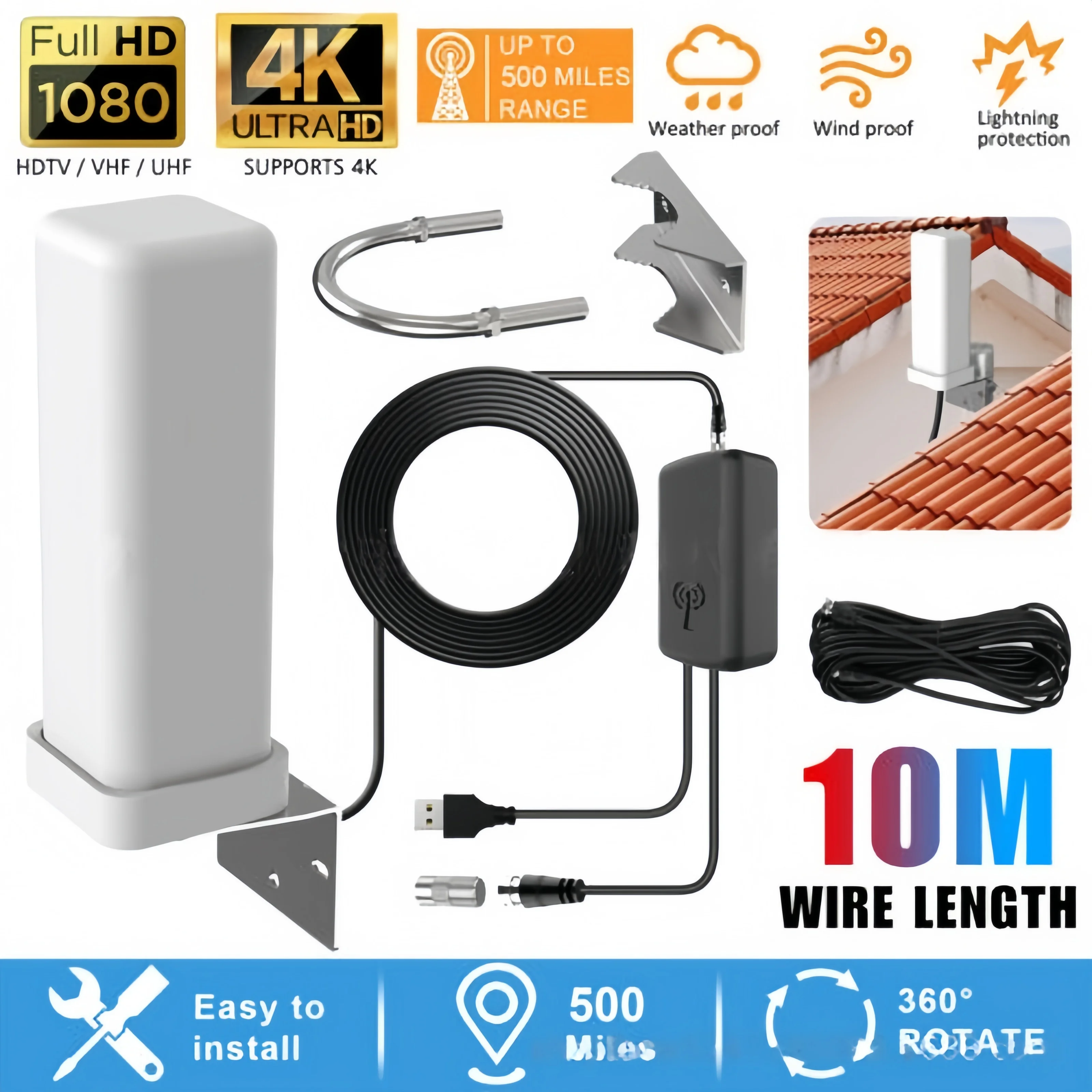 Outdoor digital TV antenna 35dBi remote signal amplifier 4K 1080P free HDTV channel ATSC DVB-T DMB-T ISDB-T