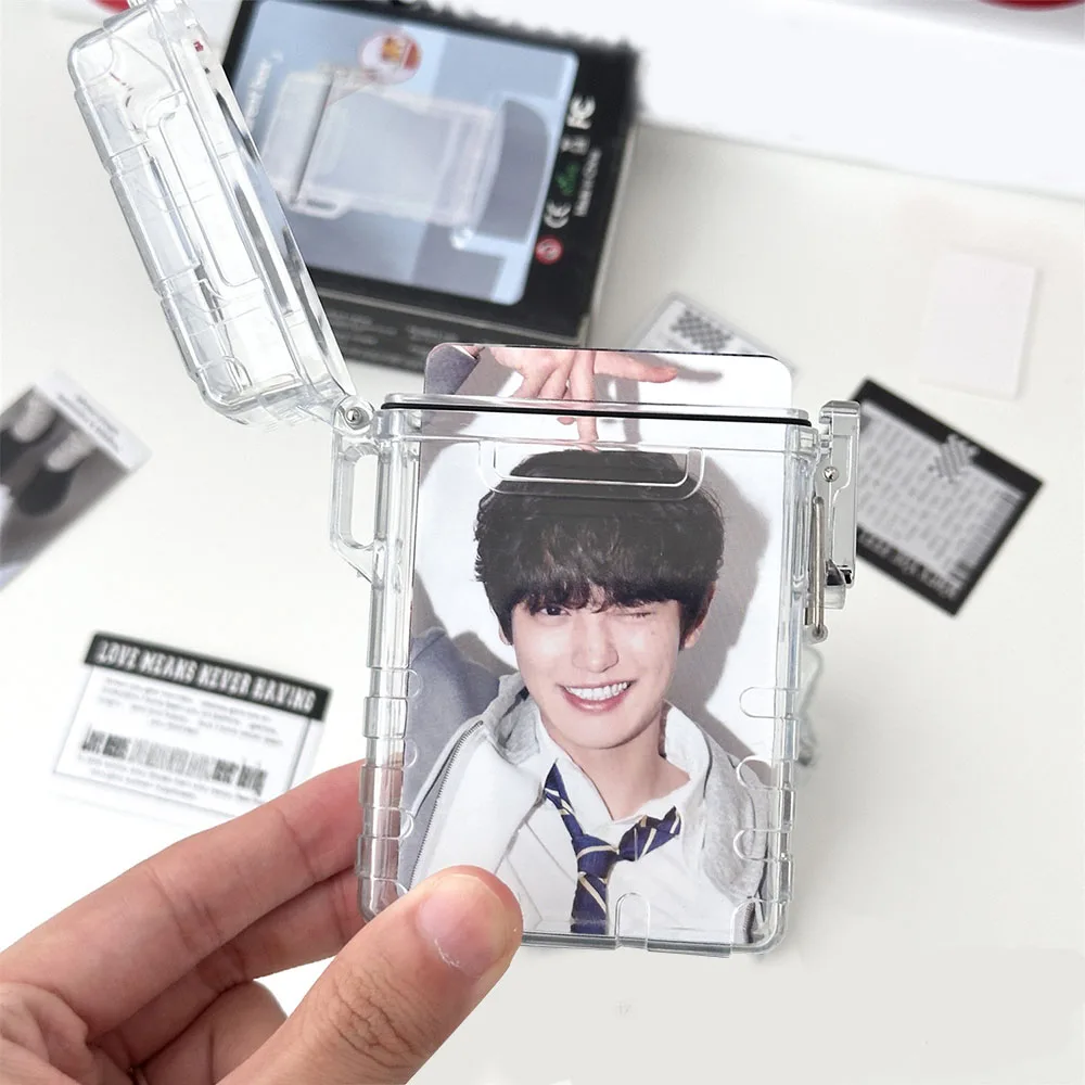กล่องเก็บการ์ดรูปภาพแบบใส INS แบบเกาหลีกล่องกระเป๋าเก็บบัตรนามบัตรนามบัตรอัลบั้มรูปอุปกรณ์จัดระเบียบกล่องมีขอบปิดผนึก
