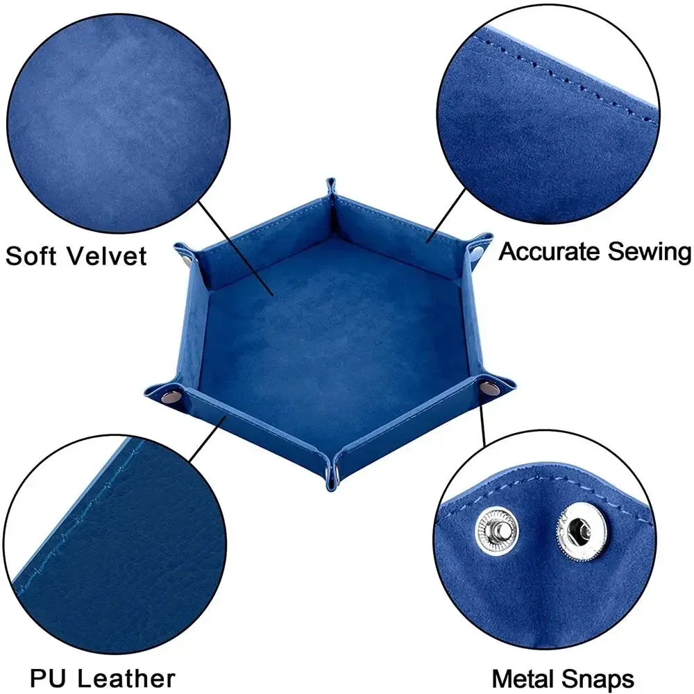 Bandeja de dados con soporte hexagonal, bandejas plegables de cuero PU para juegos de dados como RPG, DND y otros juegos de mesa