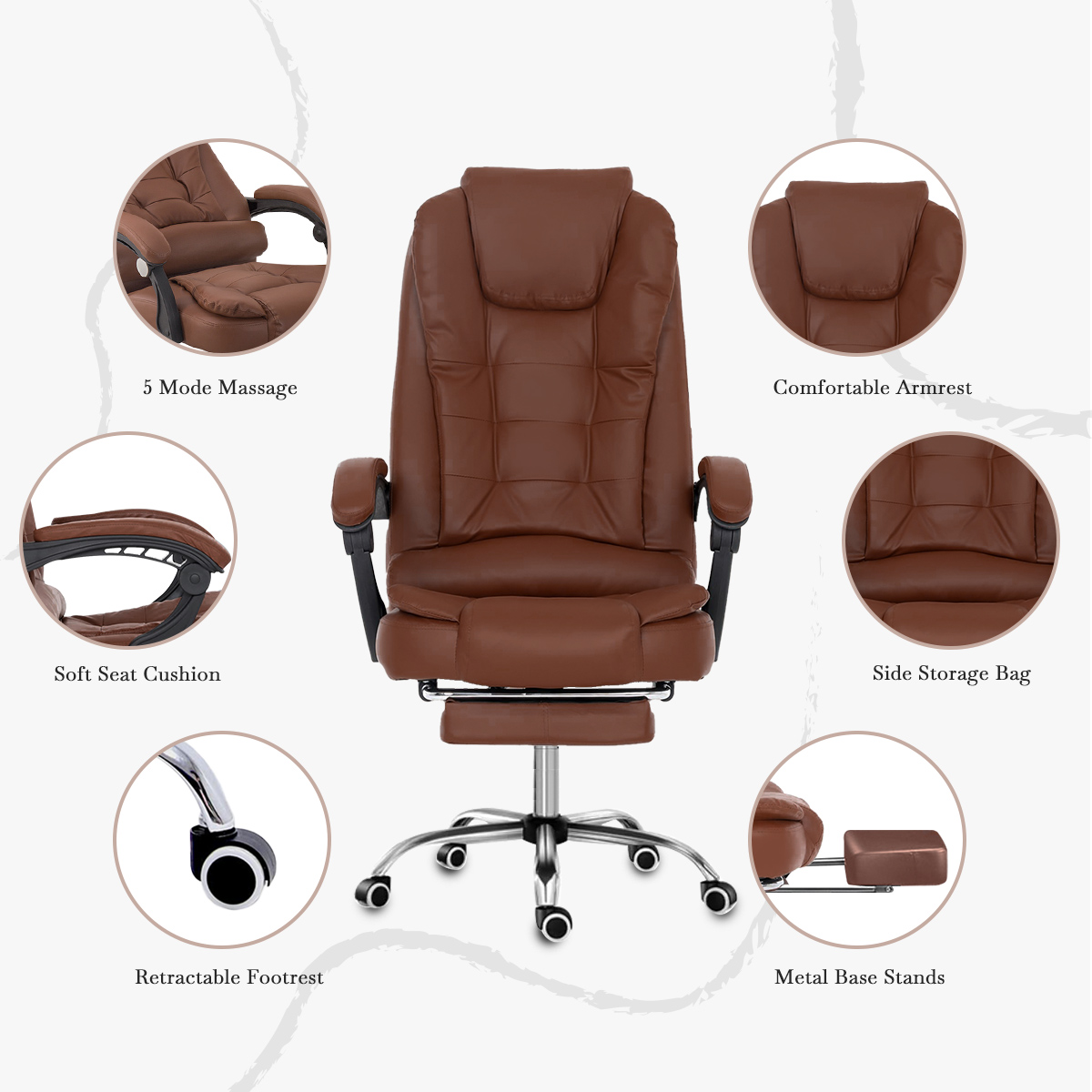 Cadeira giratória Python Fly em marrom escuro, cadeira giratória presidencial, com apoio para os pés e encosto ajustável.