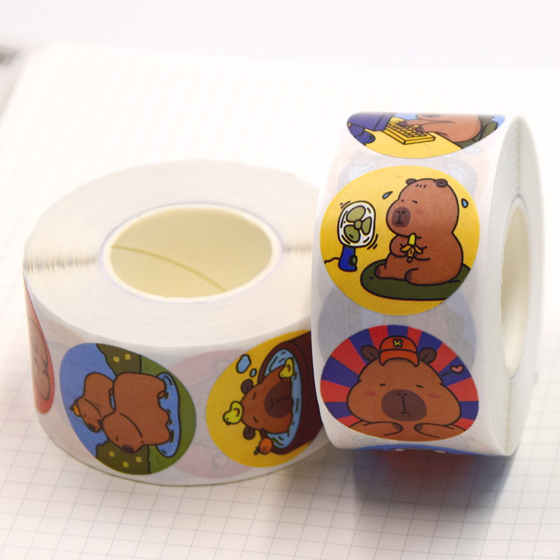 500 Pcs/roll Cartoon Capybara Animal Stickers Cute Reward Sticker Notebook Suitcase Laptop Stickers Decal