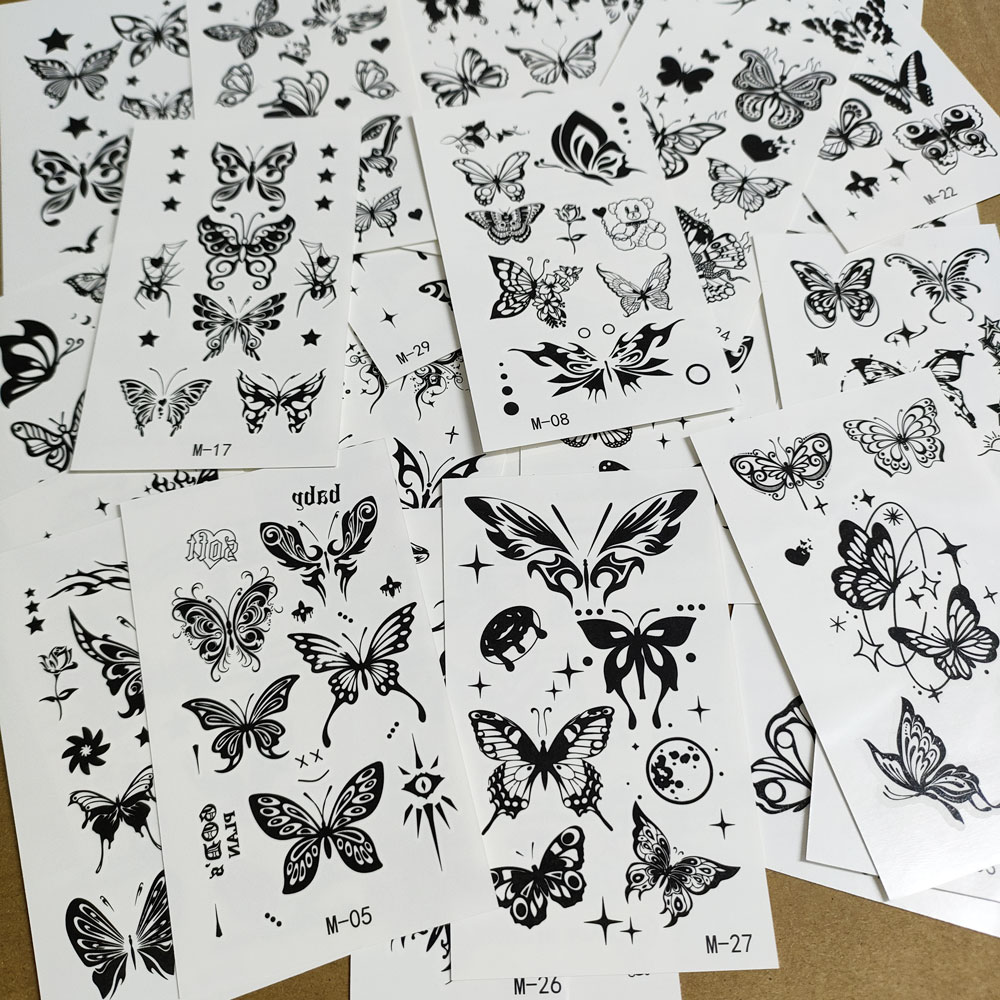 30 Stück schwarze Schmetterlings-Fake-Tattoo für Frauen, wasserdicht, temporäre Tattoos, geeignet für Arm, Körper, realistische Tattoo-Aufkleber für Mädchen