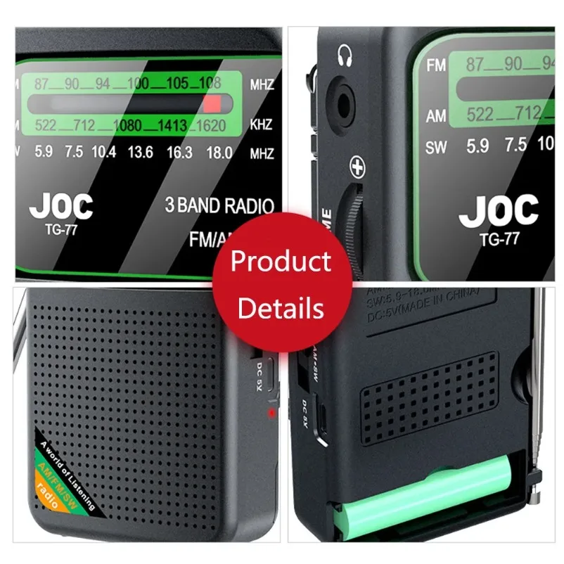Batteriebetriebenes Radio, FM-AM-SW-Radio, integrierter Lautsprecher, Zeiger, Taschenradio Typ C, wiederaufladbar, mit HD-Bildschirm für ältere Menschen